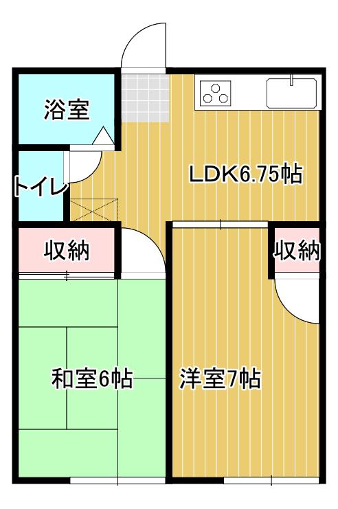 ナカマルハイツII(2DK/2階)の間取り写真