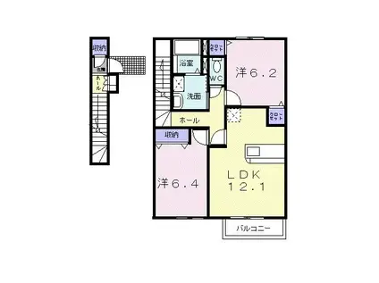 カーサイリーデ(2LDK/2階)の間取り写真