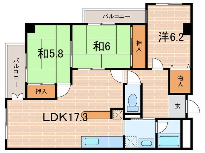 フローラル良元(3LDK/4階)の間取り写真
