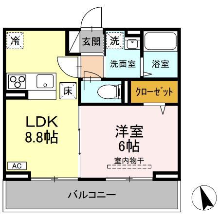 プレドフルールV(1LDK/2階)の間取り写真