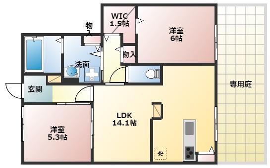 アグレアーブル(2LDK/1階)の間取り写真
