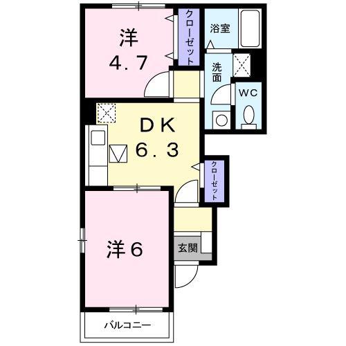 メゾン・アルル(2DK/1階)の間取り写真