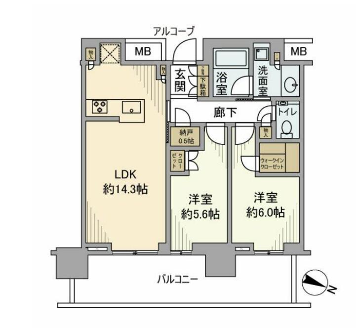 プラウドタワー目黒MARC(2LDK/17階)の間取り写真