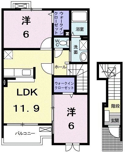 フラットエイト(2LDK/2階)の間取り写真