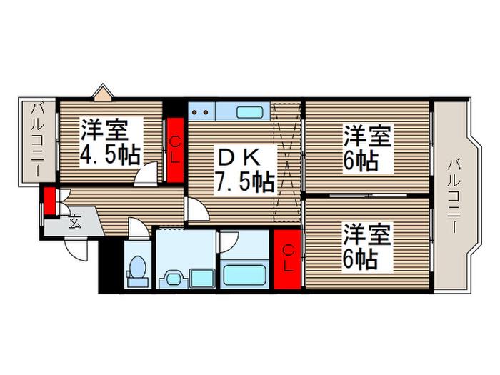 サンシェールヒルズ(3DK/2階)の間取り写真