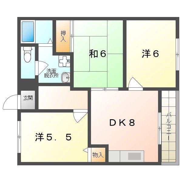 アヴニール1番館・2番館(3DK/2階)の間取り写真