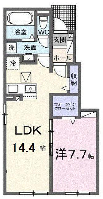 ラ・ルーチェ 八幡 II(1LDK/1階)の間取り写真