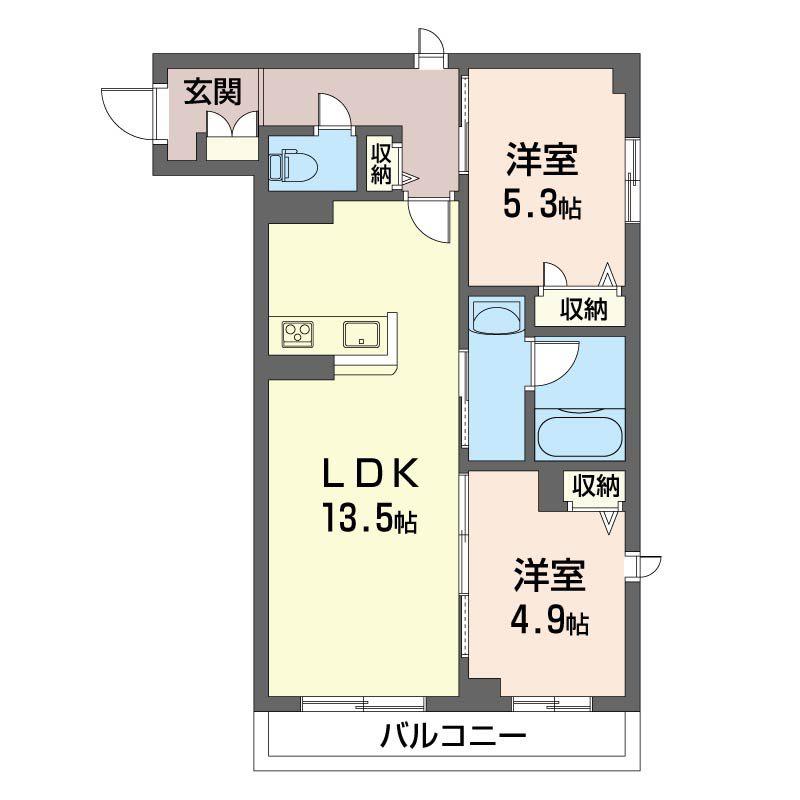 アドミラブールA(2LDK/2階)の間取り写真