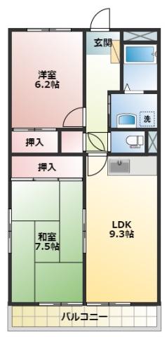 エムザ西貝(2LDK/1階)の間取り写真