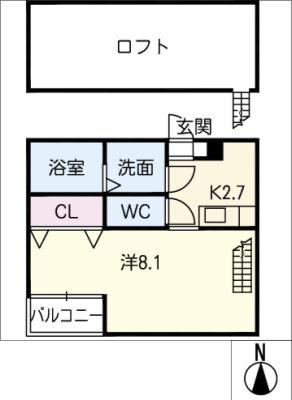 スプルース(1K/2階)の間取り写真