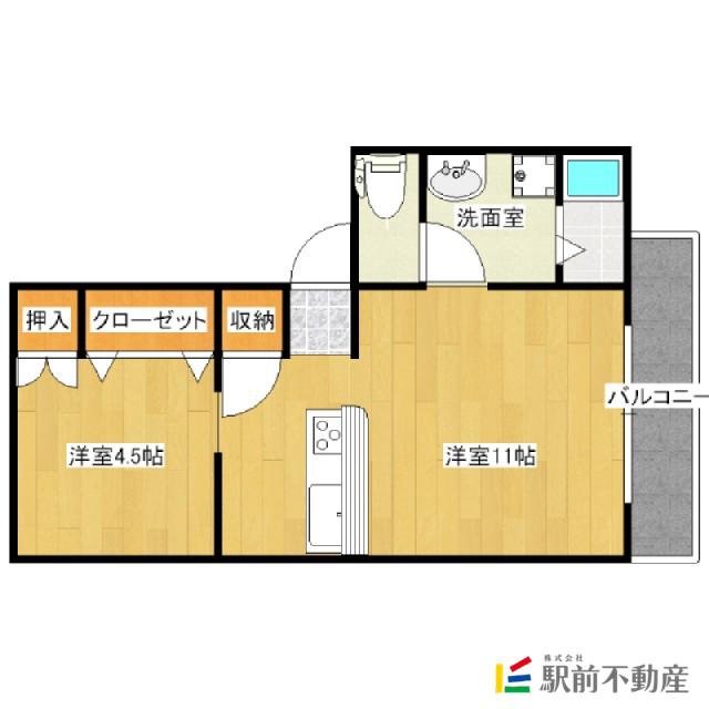 ハーティアンクラスト(1LDK/1階)の間取り写真