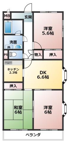 グランシャリオ羽塚(3DK/4階)の間取り写真