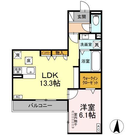DーHILLS 天王(1LDK/1階)の間取り写真