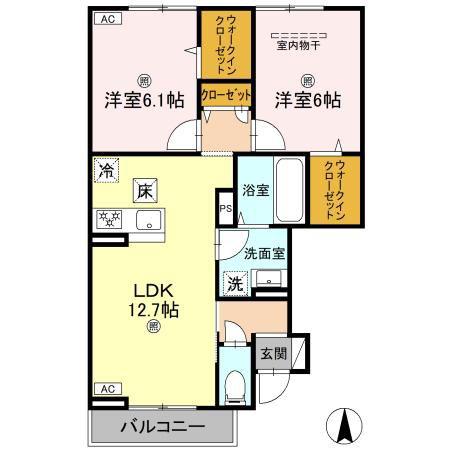 サニーヒロII(2LDK/1階)の間取り写真