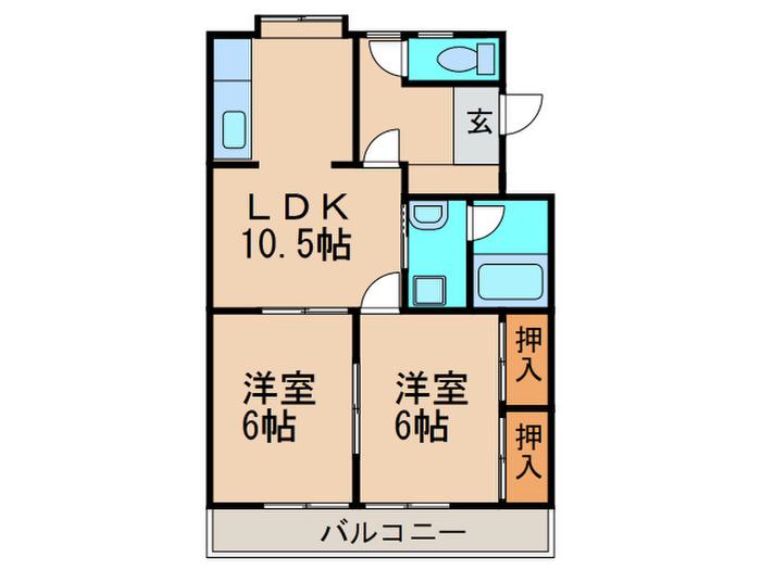 レイズ友田B棟(2LDK/2階)の間取り写真