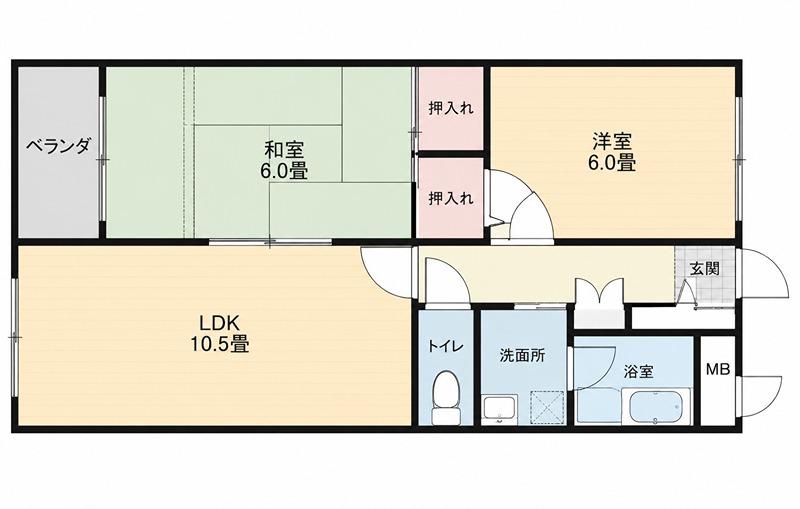 宮之阪ハイツ弐番館(2LDK/9階)の間取り写真