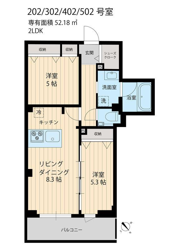 S.FIRSTビューノ西小岩(2LDK/4階)の間取り写真