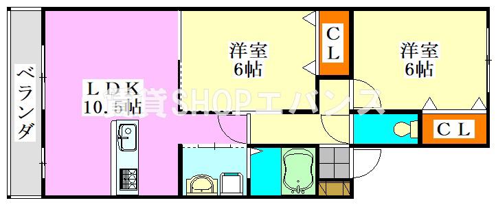 グローバルヴィラ弐番館(2LDK/2階)の間取り写真