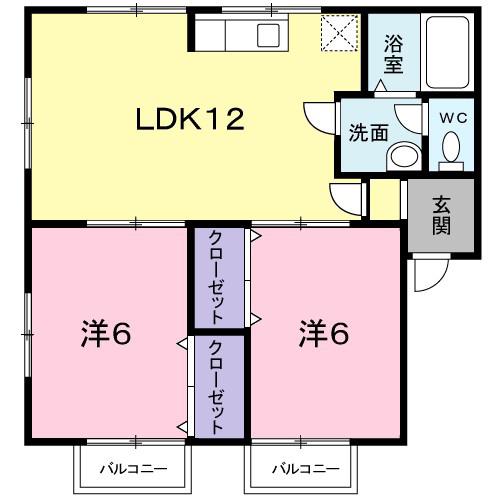 中尾弐番館B棟(3DK/1階)の間取り写真