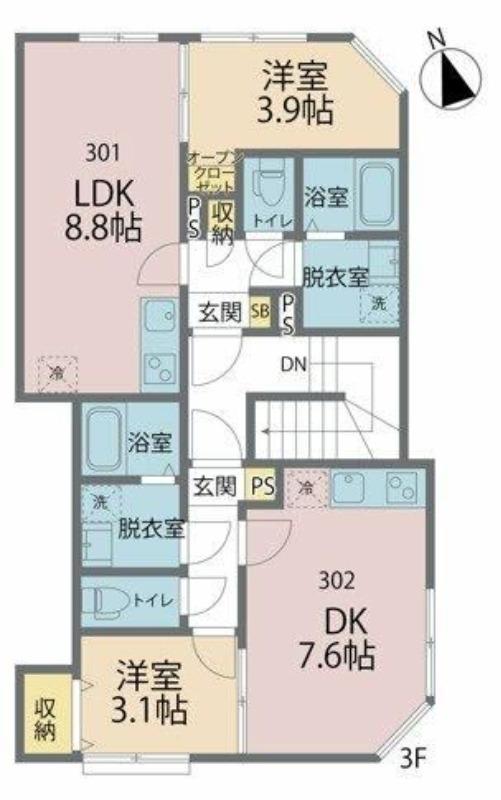 カインドネス東村山諏訪(1LDK/3階)の間取り写真