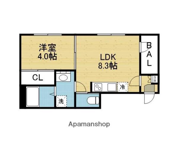 ハーモニーテラス勝山北(1LDK/2階)の間取り写真