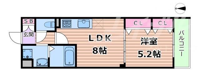 フォレストクリエオーレ諸口(1LDK/1階)の間取り写真