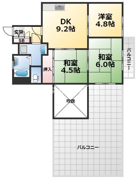 ウイング長田北町(3DK/8階)の間取り写真