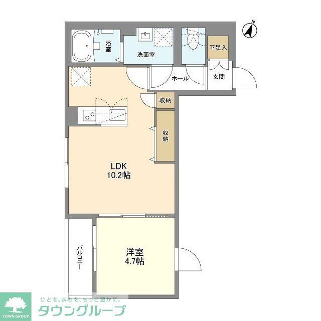 ウェルスクエア幡ヶ谷(1LDK/1階)の間取り写真