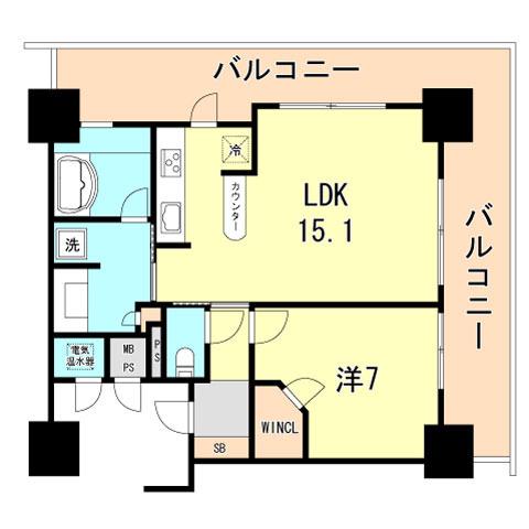 ライオンズタワー神戸旧居留地(1LDK/10階)の間取り写真