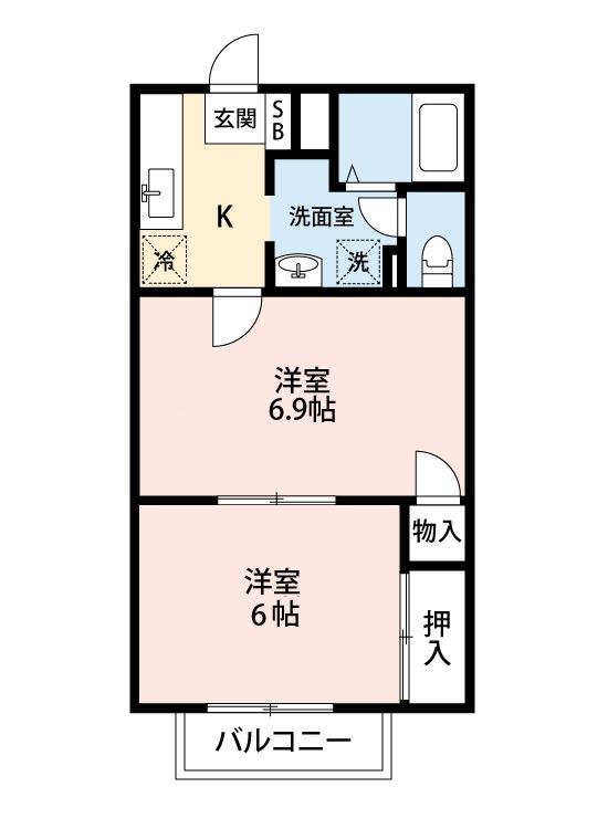 ソリアードメゾン(2K/2階)の間取り写真