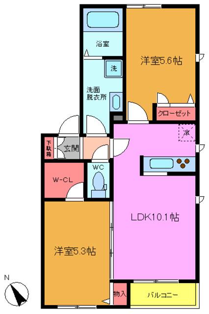 ジェミニ市川(2LDK/1階)の間取り写真