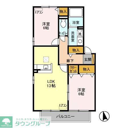 YMAⅠ(2LDK/1階)の間取り写真