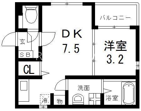 レルベ小路東(1DK/2階)の間取り写真