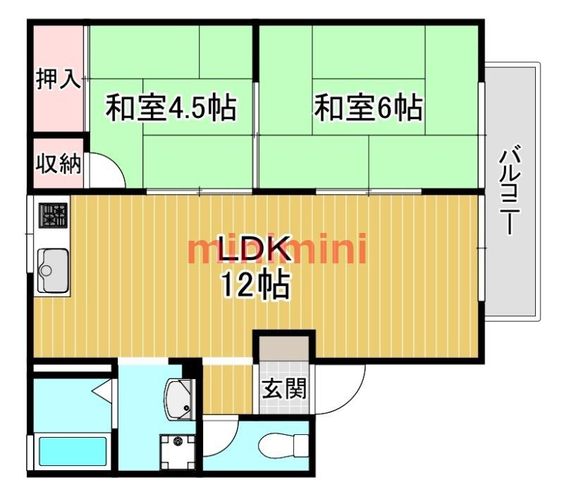 ヴィラボナールB棟(2LDK/1階)の間取り写真