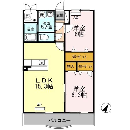 マリベールはさま(2LDK/2階)の間取り写真