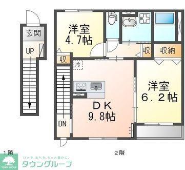 グランドヒルズ A(2DK/2階)の間取り写真