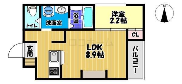 若松町エヌエム・キャトフ・ヴァン・ディズヌフ(1LDK/3階)の間取り写真