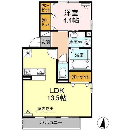 サニーハイツウチダ(1LDK/2階)の間取り写真