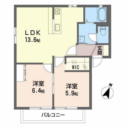 ウィズリーガーデン(2LDK/1階)の間取り写真