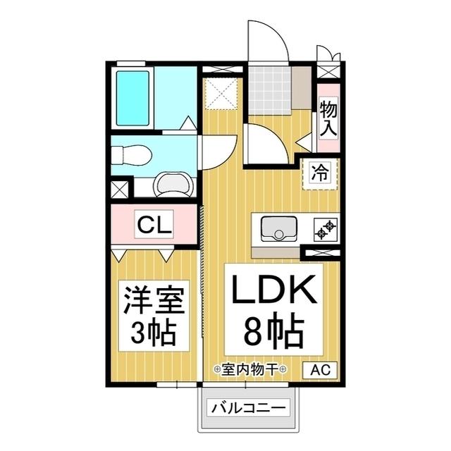 ラ・シャストII B(1LDK/2階)の間取り写真