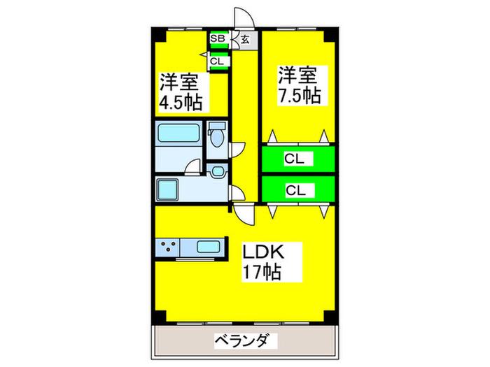 グリーンヒルズ(2LDK/3階)の間取り写真
