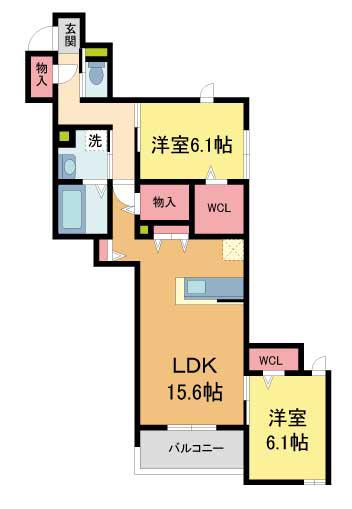 NIGAWA RESIDENCEII(2LDK/3階)の間取り写真