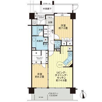 サーパス中河原(2SLDK/6階)の間取り写真