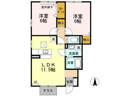 クラスターIV(2LDK/1階)の間取り写真