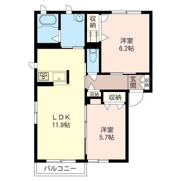 ベルドミール(2LDK/2階)の間取り写真