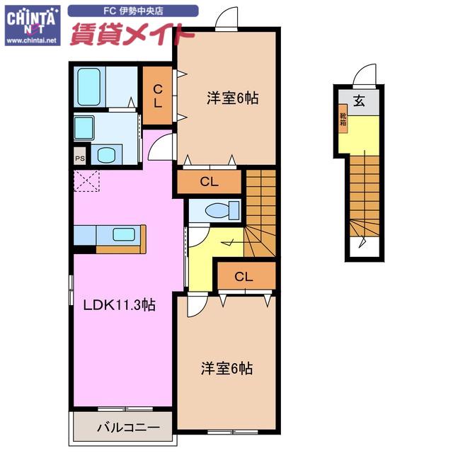 ヴェルデ・ルーチェ B棟(2LDK/2階)の間取り写真