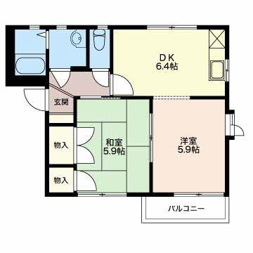 ハイツいけだ B棟(2DK/2階)の間取り写真
