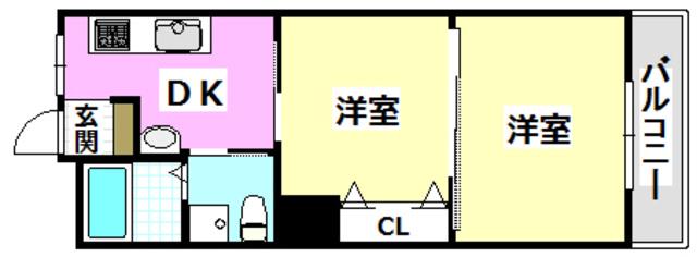 第5三和マンション(2DK/4階)の間取り写真