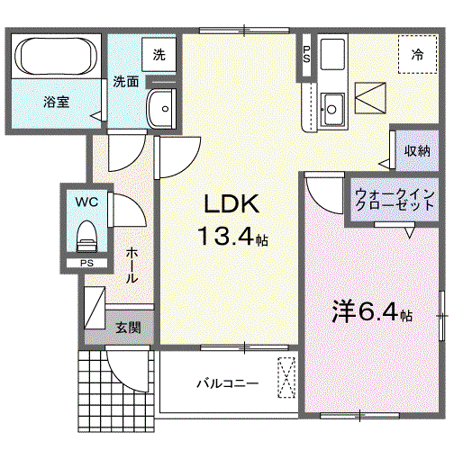 ピースフル リビング茶町(1LDK/1階)の間取り写真