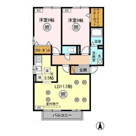 ROYALGARDENCASAHARA(2LDK/1階)の間取り写真